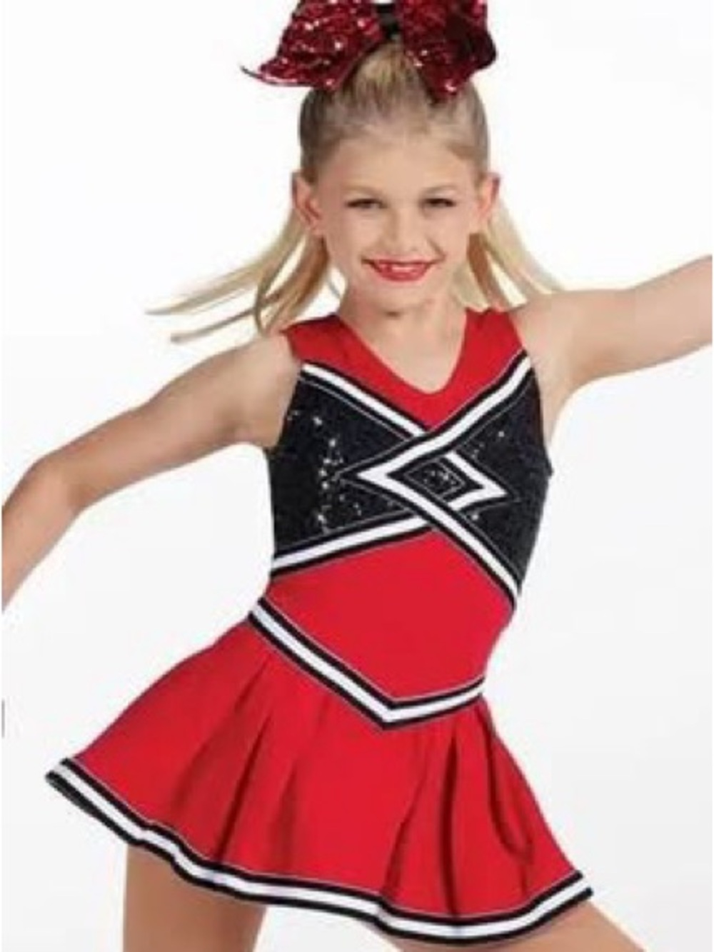 Red and Black Cheerleading Costume Dress with Bow - Picture 3 of 3